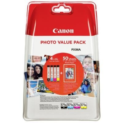 Inkoustová náplň Canon CLI-571XL CMYK + 50x PP-201