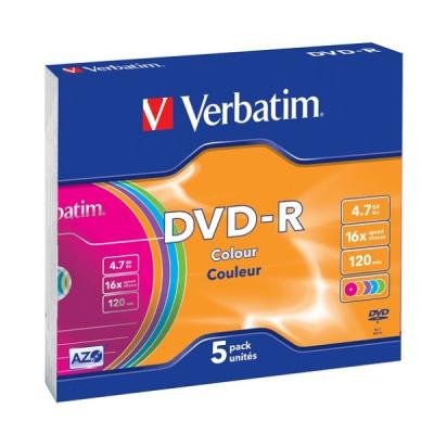 Verbatim DVD-R 4,7GB 16x, slim colour 5-PACK