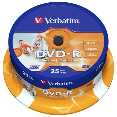 Verbatim DVD-R 4,7GB 16x, 25-PACK,cake, printable