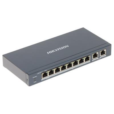 Hikvision DS-3E1310HP-EI - Smart switch 8x 100Mbps PoE (2x Hi-PoE) + 2x Gb; 110W; dosah až 300m; IP40