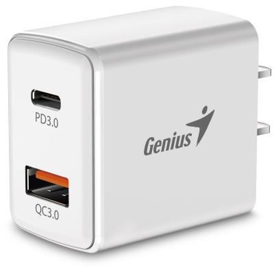 GENIUS Wall Charger PD-20AC, 20W, fast charging, USB-C PD3.0, USB-A QC3.0, white