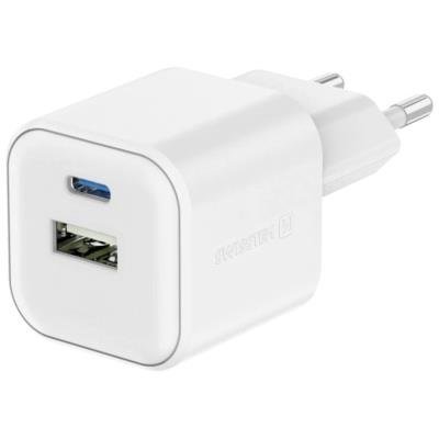 SWISSTEN GaN 1× USB-C PD 20W + 1× USB QC 18W bílý