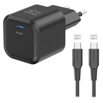 SWISSTEN GaN 1× USB-C PD 20W černý + kabel USB-C/USB-C