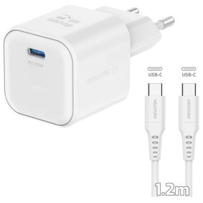 SWISSTEN GaN 1× USB-C PD 35W bílý + kabel USB-C/USB-C