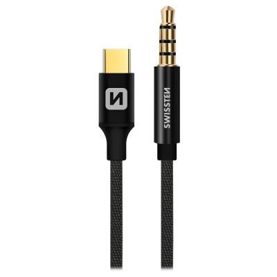 SWISSTEN TEXTILE USB-C na 3,5mm jack 1,5m černý