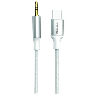 SWISSTEN TEXTILE USB-C na 3,5mm jack 1,5m bílý