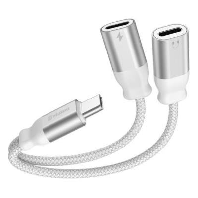 SWISSTEN TEXTILE USB-C na 2× USB-C 12cm bílá