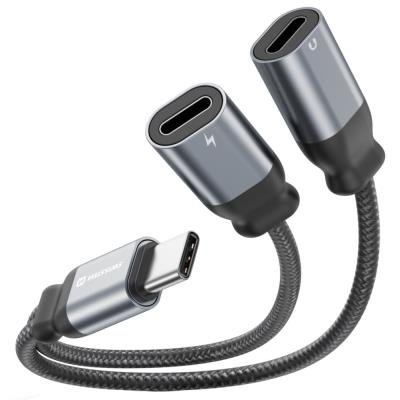 SWISSTEN TEXTILE USB-C na 2× USB-C 12cm černá