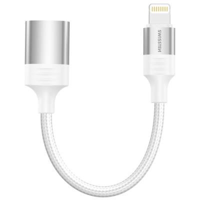 SWISSTEN TEXTILE OTG adaptér Lightning na USB 12cm bílá