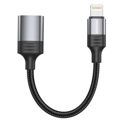 SWISSTEN TEXTILE OTG adaptér Lightning na USB 12cm černý