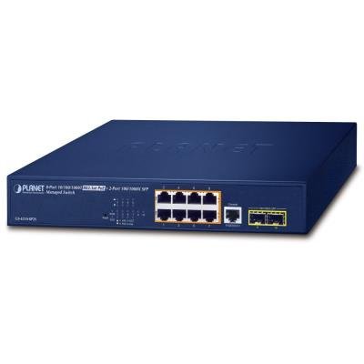 PLANET GS-4210-8P2S PoE switch L2/L4, 8x GbE RJ-45, 2x SFP, 8x 802.3at do 120W, Web/SNMP v3, extend mód 10Mb