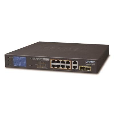 GSD-1002VHP PoE switch, 8x PoE + 2x 1000Base-T, LCD,VLAN, extend mód 10Mb do 250m, IEEE 802.3at 120W