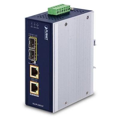 PLANET IGUP-2205AT PoE++ konvertor 802.3bt, 2x 1000Base-T, 2x SFP 100/1000Base-X, dual power 12-56VDC, -40 až 75st.