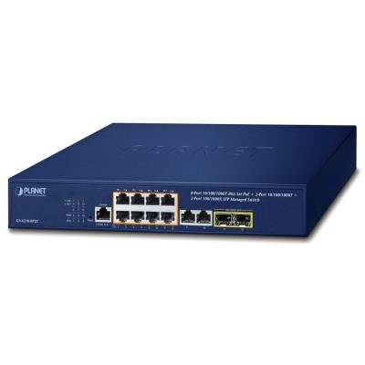 PLANET GS-4210-8P2C PoE switch L2/L4, 10x GbE RJ-45, 2x SFP, 8x 802.3at do 120W, Web/SNMP v3, extend mód 10Mb