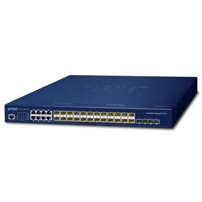 Planet SGS-6310-16S8C4XR L3 switch, 24x1Gb SFP, 8x1Gb LAN comb, 4x10Gb SFP+, HW/IP stack, VSF/Clust. switch, 2x power-in