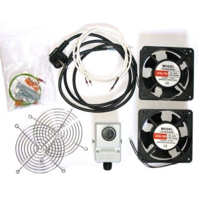 Ventilace pro nástěnné rozvaděče, termostat, 2 ventilátory,napáj.kabel, spoj. materiál