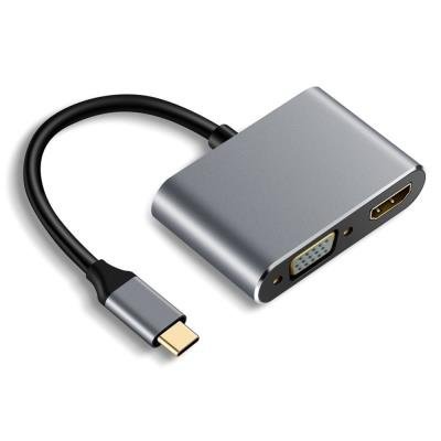 Konvertor USB C na HDMI (F) 4k a VGA (F) 1080p, USB C PD, USB 3.0, pokovený box