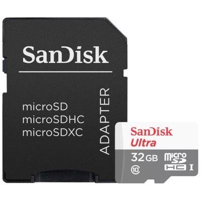 SanDisk Ultra 32GB microSDHC / CL10 UHS-I  / Rychlost až 100MB/s / vč. adaptéru