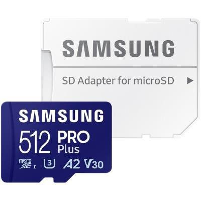 SAMSUNG PRO Plus MicroSDXC 512GB + SD Adapter / CL10 UHS-I U3 / A2 / V30