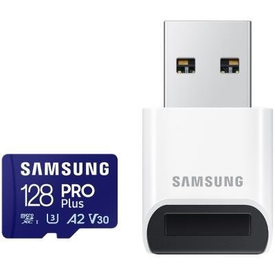 SAMSUNG PRO Plus MicroSDXC 128GB + USB Adapter / CL10 UHS-I U3 / A2 / V30