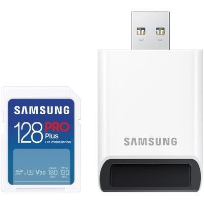 SAMSUNG PRO Plus SDXC 128GB + USB Adapter / CL10 UHS-I U3 / V30