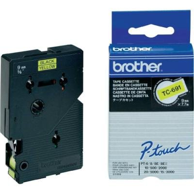 BROTHER laminovaná páska TC-691 / žlutá-černá / 9mm