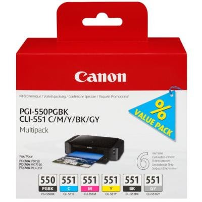 Canon cartridge multipack PGI-550 + CLI-551 (CMYBkGY, 19 000 str) pro Canon PIXMA iP8750, MG7150, MG6350
